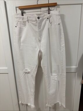 LOFT 90’s White High-Waist Straight Jeans Distressed 32/14 NWT